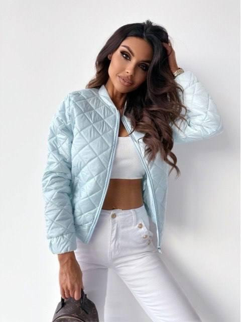 Жіноча коротка стьобана куртка без капюшона плащівка з водовідштовхувальним просоченням з утепленням силікон Блакитний, 42/44 Одеса - фото 2