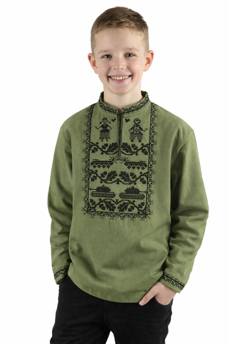 Вышиванка для мальчиков с длинным рукавом, льняная, хаки, детские и подростковые вышиванки Киев - изображение 5