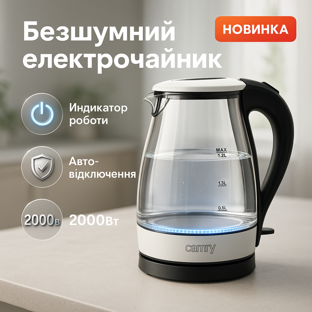 Электрочайник для дома красивый Camry, Чайник електрический для дома, Чайник с индикацией и подсветкой AG-65 Львов - изображение 11