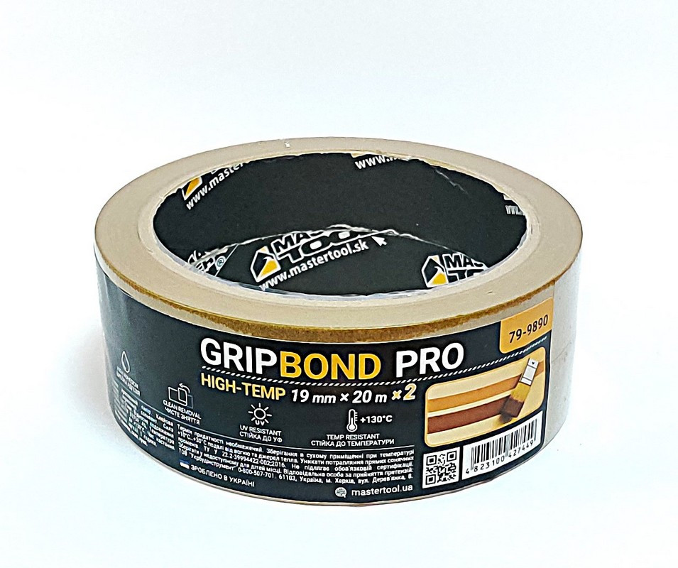 MASTERTOOL Стрічка малярна високотемпературна MASTERTOOL GripBond Pro High-Temp 19 мм×20 м 2 шт Коломия - фото 1
