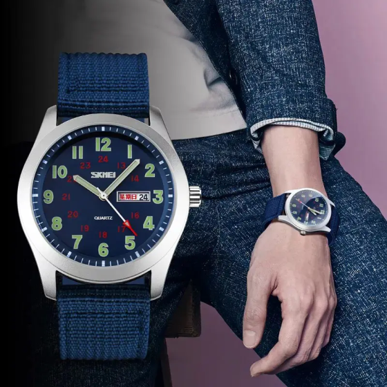 Чоловічий наручний класичний годинник Skmei 9112 (Синій) Київ