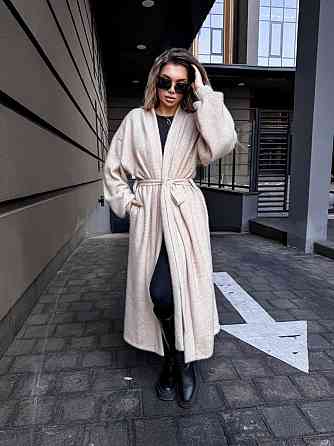 Женский теплый длинный кардиган на запах плотная альпака Беж Одесса