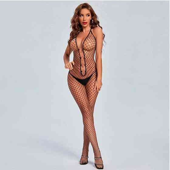 Соблазнительный бодистокинг со стальными кольцами и открытым доступом - Чёрный - S/M/L – Эротическое бельё Винница