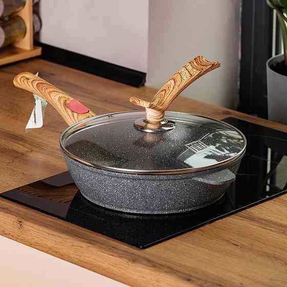 Глибока алюмінієва сковорода з кришкою Ø 28 см, сірий колір Київ