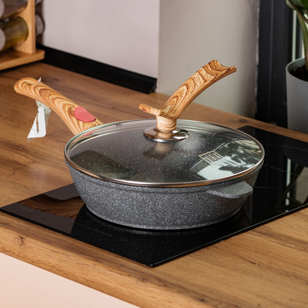 Глибока алюмінієва сковорода з кришкою Ø 28 см, сірий колір Київ - фото 6