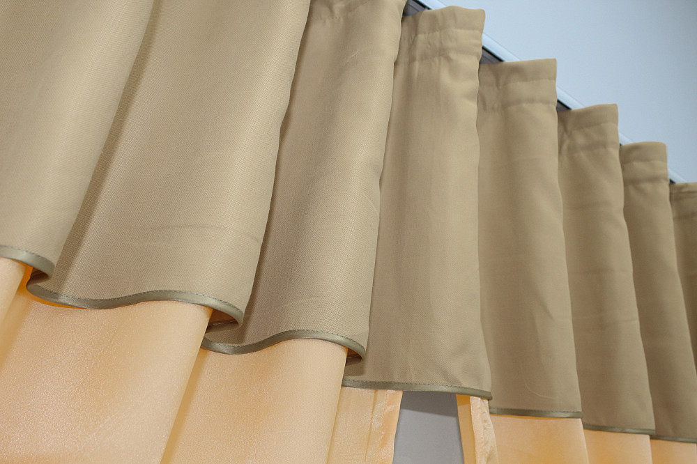 Кухонные шторы VR-Textil № 073к с ламбрекеном и подхватами персиковый с бежевым 265х170 см (52-0188) Киев - изображение 5