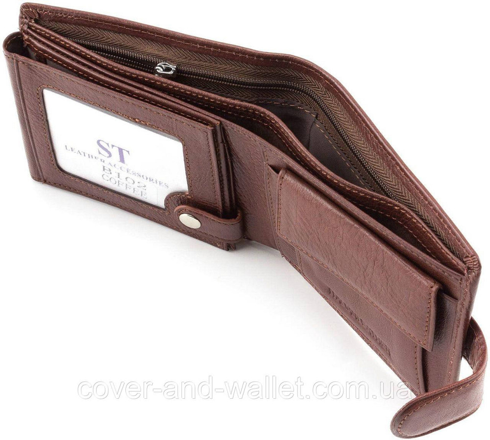 Коричневий чоловічий гаманець з гладкої шкіри ST b102 Київ - фото 1