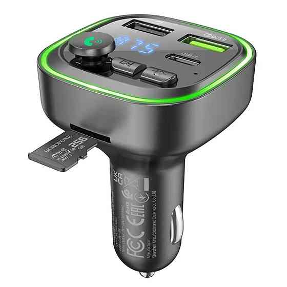 Автомобільний зарядний пристрій з FM-модулятором BOROFONE BC48 Broad QC3.0 car Bluetooth, FM transmitter, колір чорний BC48B Одеса