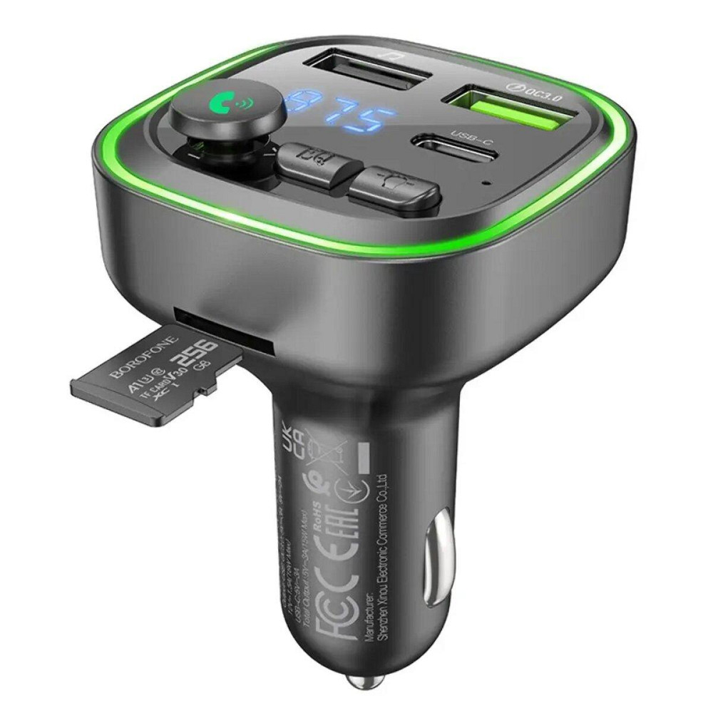 Автомобільний зарядний пристрій з FM-модулятором BOROFONE BC48 Broad QC3.0 car Bluetooth, FM transmitter, колір чорний BC48B Одеса - фото 6