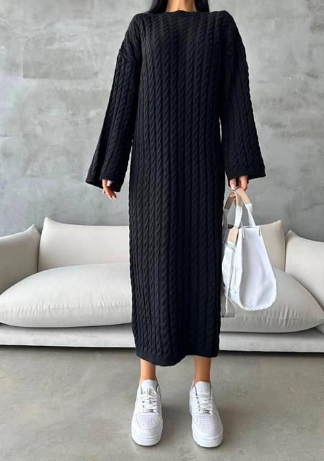 Жіноче тепле плаття міді вільного крою машина в'язка Чорний Одеса - фото 2
