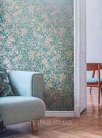 Шпалери вінілові на флізеліні AS creation TheBos 0.53х10 листя папороті монстери банан золотисте на зеленому Київ