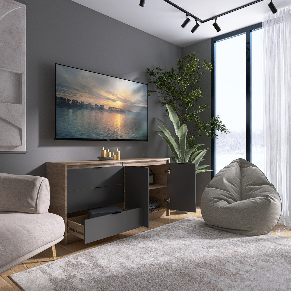 Великий комод із дверима та 3-ма шухлядами Еверест Сіті-1500 150,2х38х74,6 Дуб сонома/Графіт (DTM-071101) Львів - фото 6