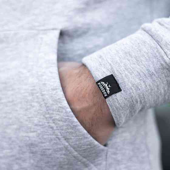 Тепле чоловіче худі на флісі з капюшоном сіре меланжеве Pobedov 007 ЗИМА Київ