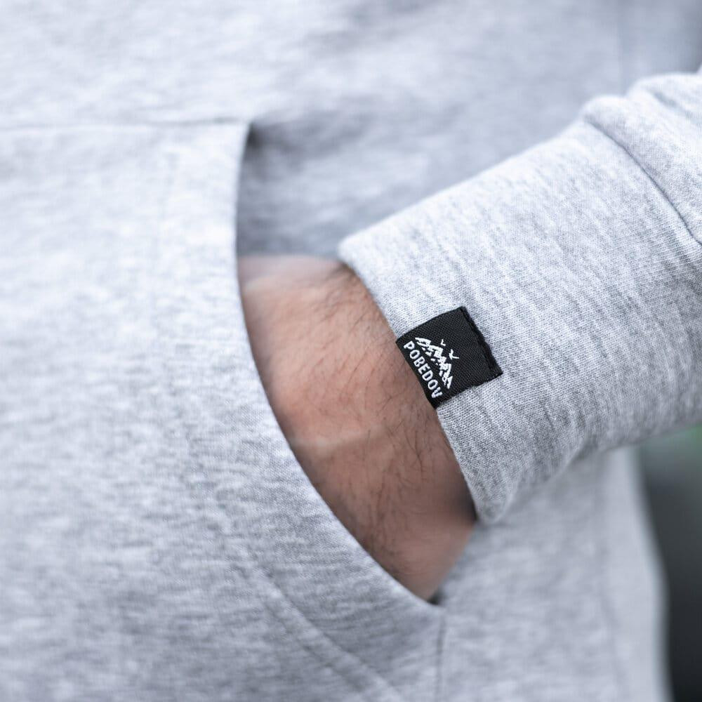 Тепле чоловіче худі на флісі з капюшоном сіре меланжеве Pobedov 007 ЗИМА Київ - фото 2