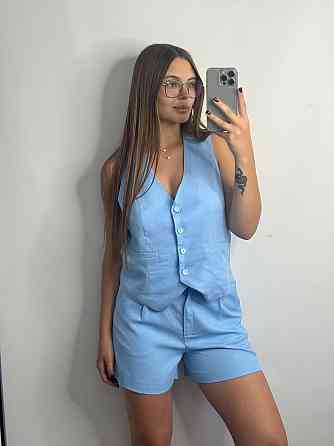 Лляний костюм-трійка в класичному стилі Блакитний XS-S Харків