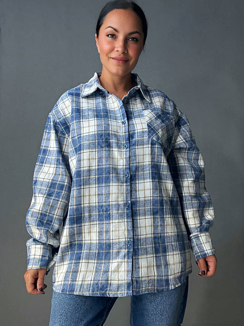 Сорочка жіноча YZY 7765 в клітинку оверсайз широка варена, блакитний, one size Київ - фото 1