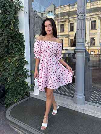 Жіноче романтичне легке принтоване плаття з відкритими плечима муслін Рожевий 2, 42/44 Одеса