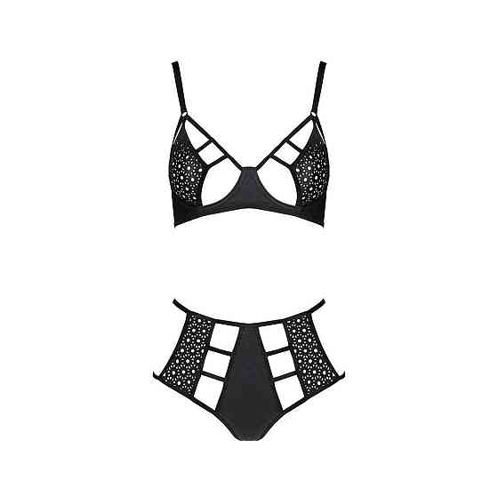 Комплект білизни Passion TASMINA SET L/XL black, ліф, високі трусики з корсетом ззаду Sex Aura Київ