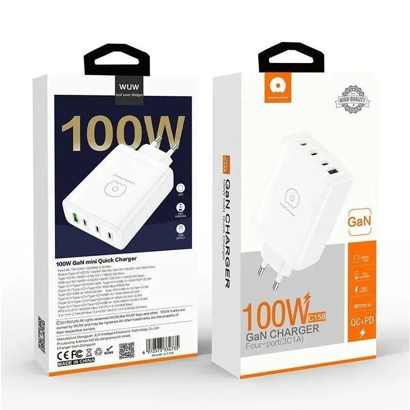 Мережевий зарядний пристрій WUW-C158 1USB 3Type-C + USB A PD100W white Киев - изображение 5