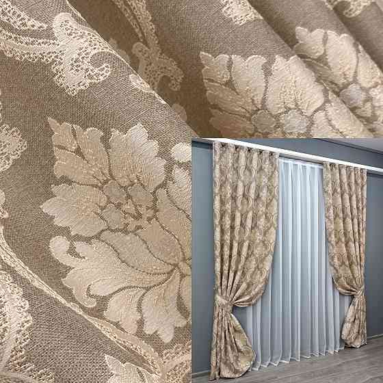 Комплект готовых штор VR-Textil Лен Корона Мария № 1269ш Капучино с бежевым 150х270 см 2 шт (33-0098) Киев