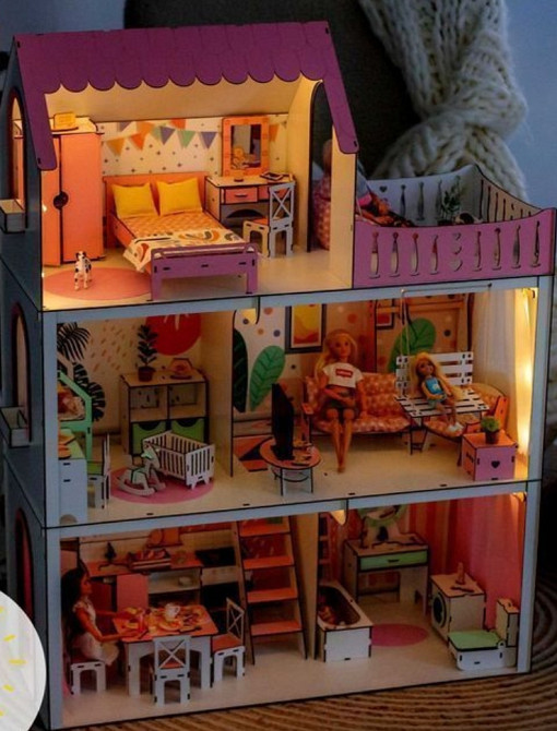 Кукольный дом с освещением Кукольной Домик + подарок мебель Барбы. Киев - изображение 7