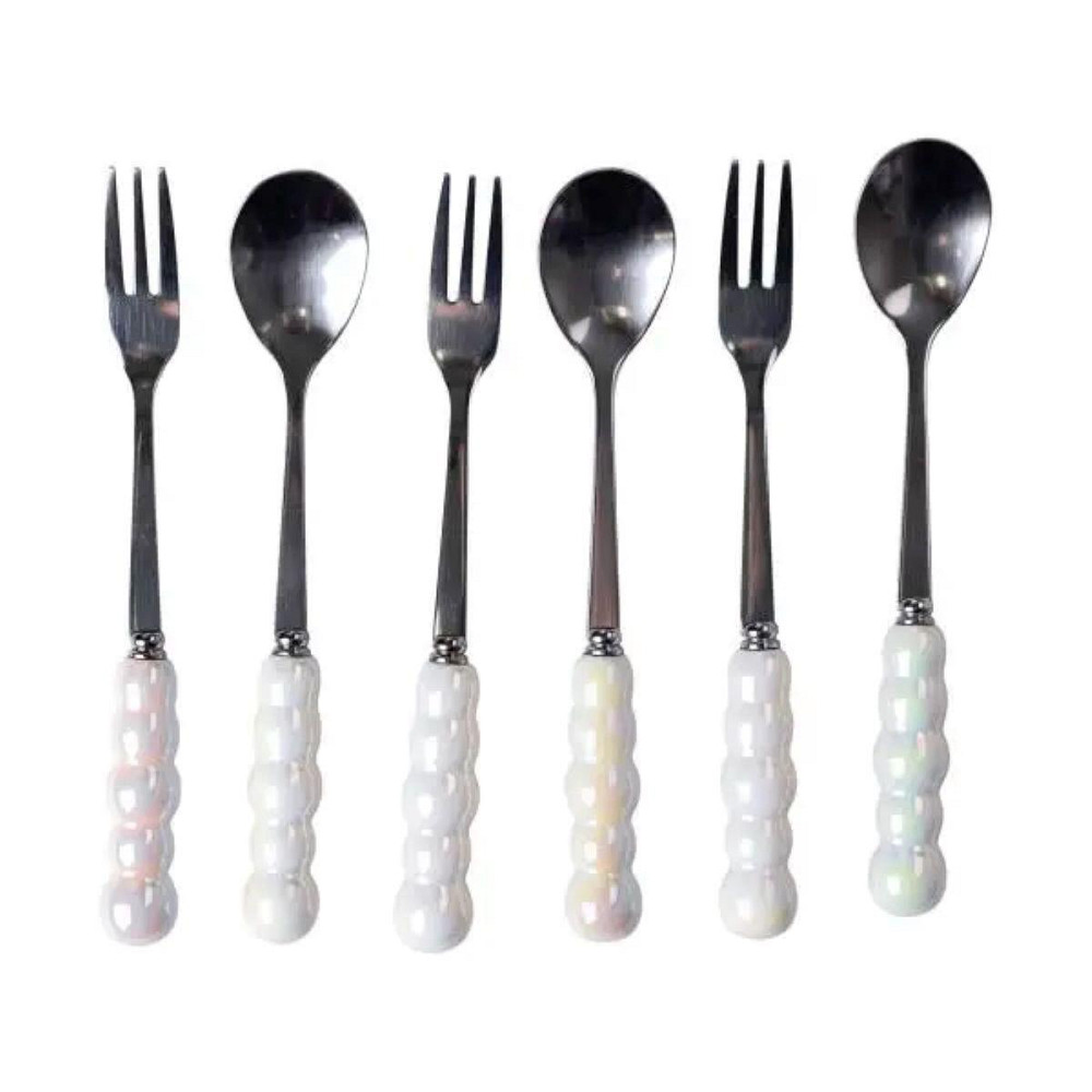 Набір десертних виделок і ложок на 3 персони з підставкою з порцелянау 7 предметів Перламутровий HP-20-62 Київ - фото 4