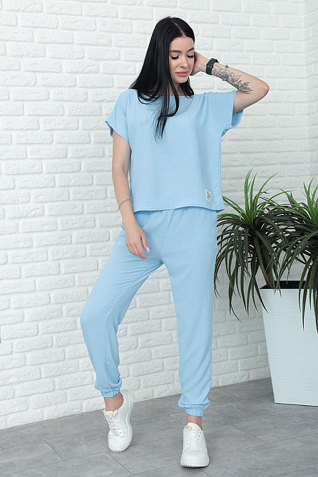 Літній костюм зі штанами на резинці "My day" оптом | Норма і батал Блакитний, 42-44 Київ - фото 3