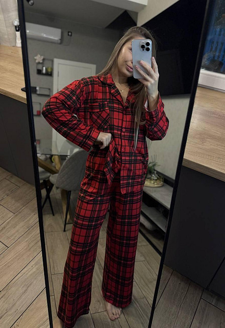 Женский домашний костюм двойка в клетку коттон XXL Одесса - изображение 4