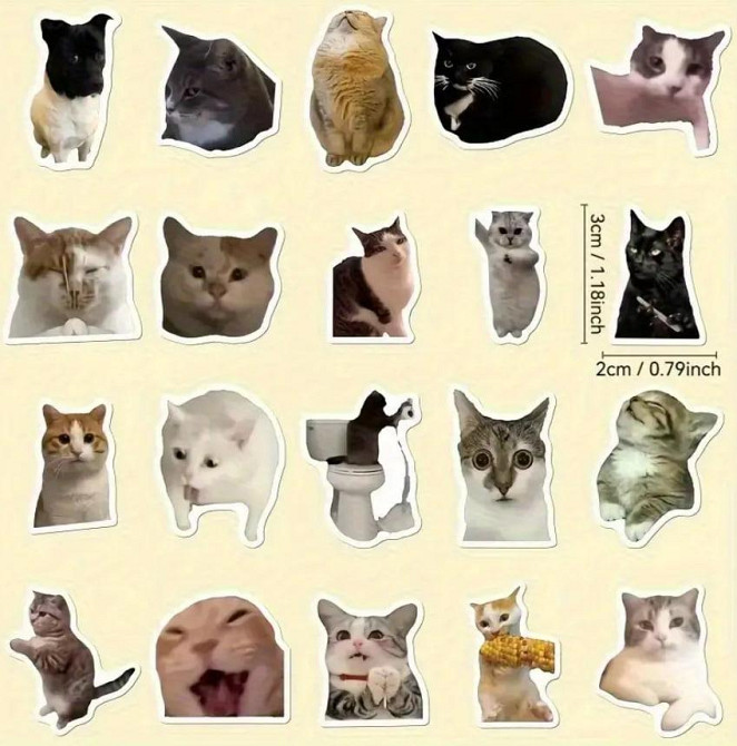 Мемные наклейки с котами 100 шт. наклейки для ноутбука, телефона. Киев - изображение 5