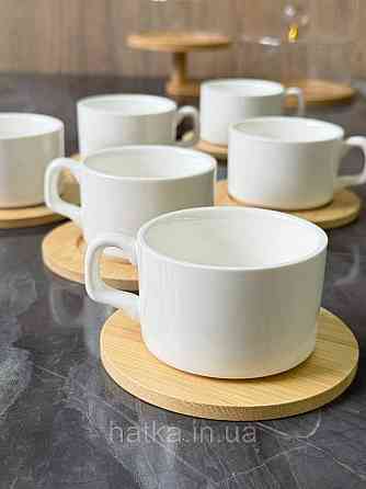 Набір чашок 6 чашок/6 бамбукових стравець Olens "Сноу" 150 мл кераміка для дому та ресторану Київ