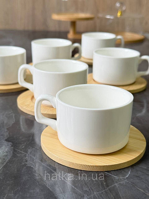 Набір чашок 6 чашок/6 бамбукових стравець Olens "Сноу" 150 мл кераміка для дому та ресторану Київ - фото 4
