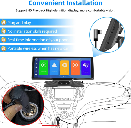 Б/В Портативна мультимедійна система Podofo 10.26" IPS — Бездротовий Apple CarPlay та Android Auto, Bluetooth, FM, AUX, 7-32V Київ