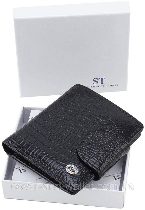 Женский лаковый кожаный кошелек не большого размера красного цвета на много карточек ST AE 415 Черный Киев - изображение 7