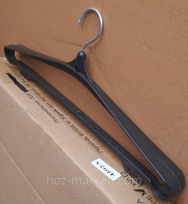 Плечики вішалки (тремпеля) чорні широкі з залізним поворотним гачком Харків - фото 3