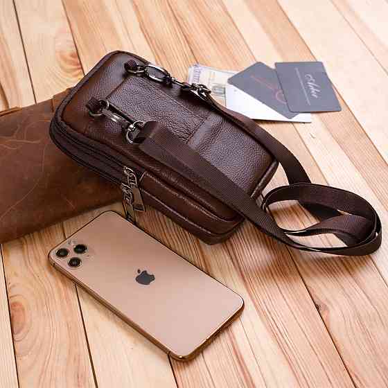 Сумка-барсетка на ремень брюк кожаная Vintage 20352 Коричневая Киев