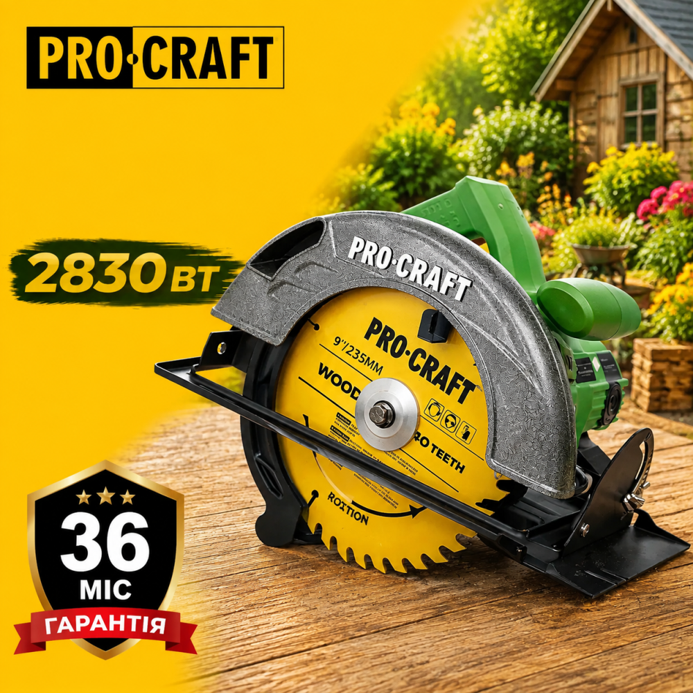 Дискова пила Procraft  2830 Вт, циркулярна пила 235 мм, Ручна циркулярна пила 4500 об/хв Львів - фото 7