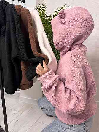 Жіноча стильна тепла плюшева худі з вушками м'яке хутро Teddy Рожевий Одеса