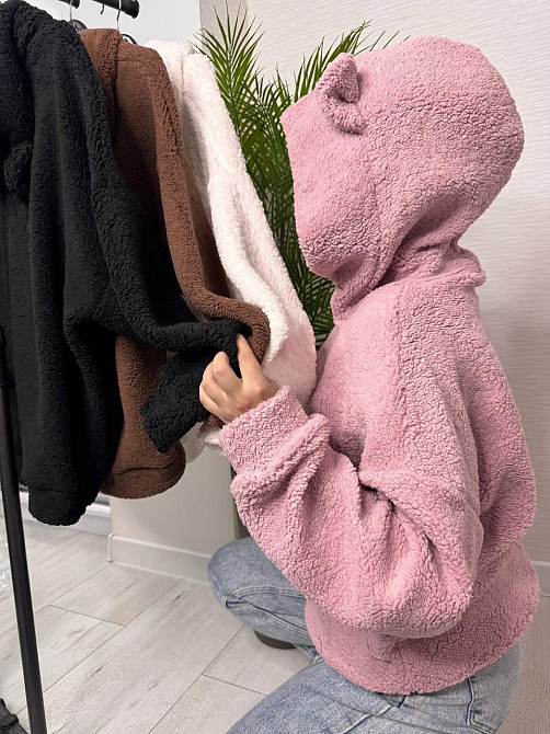 Жіноча стильна тепла плюшева худі з вушками м'яке хутро Teddy Рожевий Одеса - фото 1