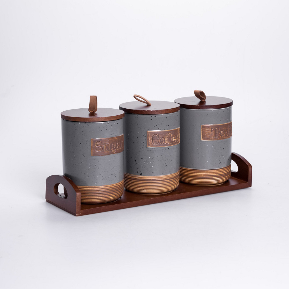 Yiwu Набір порцелянових банок для сипучих 3 шт по 800 мл з кришками Сірий HP-26-1G Киев - изображение 2