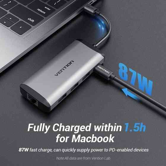 Концентратор Vention USB-C 3-Port, RJ-45, PD, 0.15 м (TGDHB) сріблястий з чорним Харків