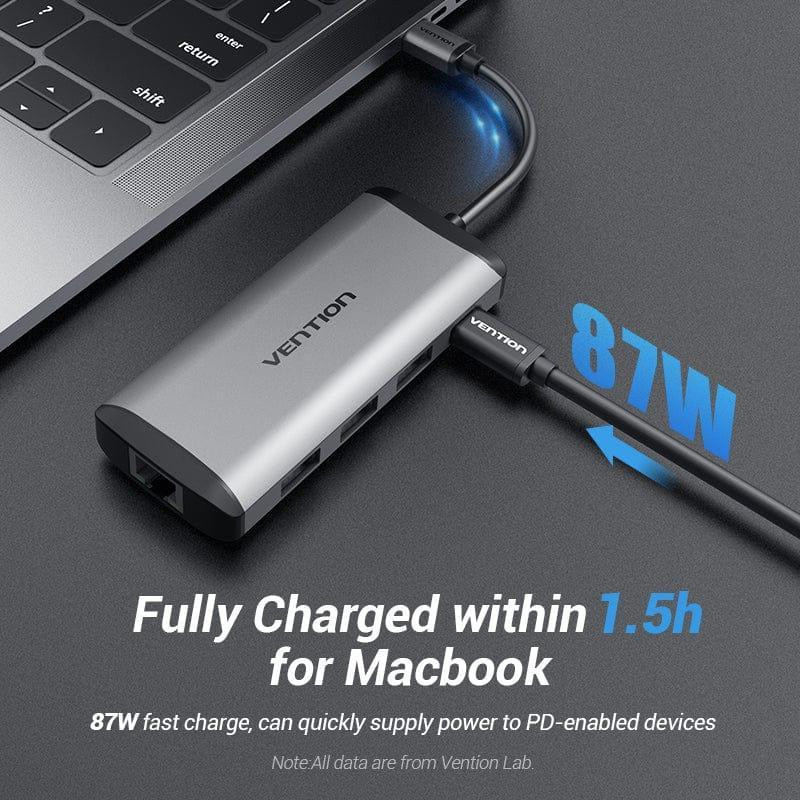 Концентратор Vention USB-C 3-Port, RJ-45, PD, 0.15 м (TGDHB) сріблястий з чорним Харків - фото 6