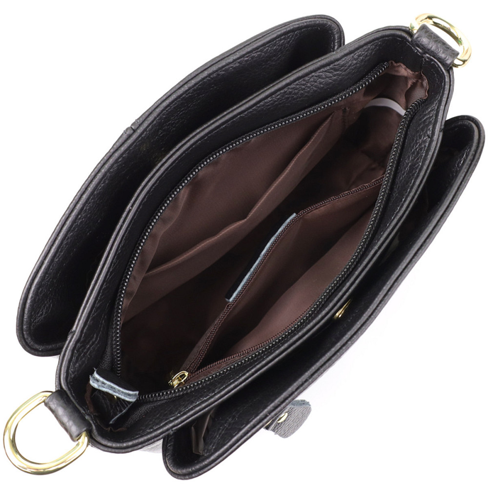 Класична шкіряна сумка для жінок з трьома відділеннями Vintage 22978 Чорний Київ - фото 7