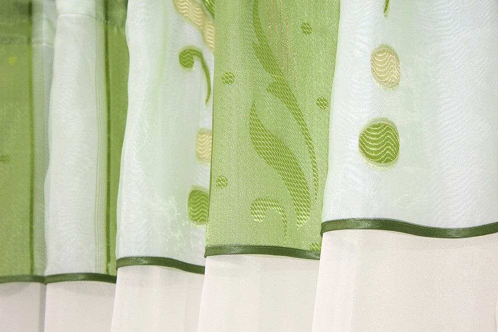 Кухонні штори VR-Textil № 084к з ламбрекеном і підв'язками молочний з салатовим 280х170 см (59-750) Київ - фото 4