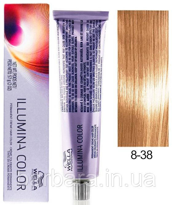 8/38 Краска для волос  Wella Illumina Сolor 8/38 светлый блонд золотисто-жемчужный Киев - изображение 1