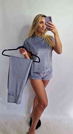 Пижама-комплект (футболка+шорти+штаны) из плюшевого велюра Серый XXL Харьков