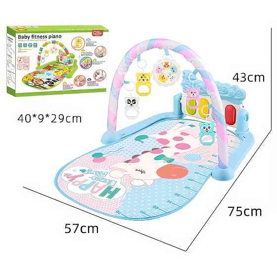 Ігровий килимок для дітей з музичним піаніно, іграшками, шкалою росту, блакитного кольору, принт корова Кам'янець-Подільський