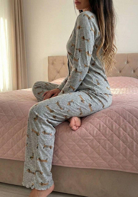 Жіноча затишна трикотажна піжама подвійна з принтом Сірий, 50 Одеса - фото 4