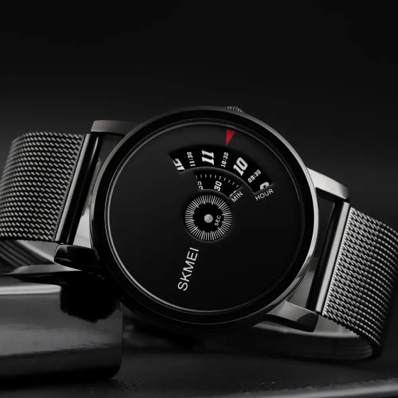 Чоловічий наручний годинник Skmei 1260 (Чорний на сталевому браслеті) Київ