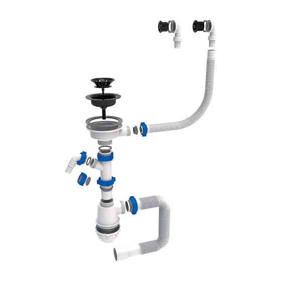 TAU Сифон для кухонной мойки с пластиковым выпуском 3½" выводом под стир. машину круглым перели Київ