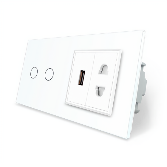 LIVOLO Сенсорний вимикач 2 сенсора 1 USB 1 розетка універсальна Livolo білий скло (VL-C702/C7US Киев